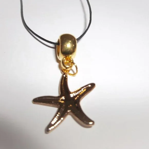 Gold Starfish Necklace Beach Theme Charm Pendant Medallion Cord Necklace A590 - Picture 5 of 10